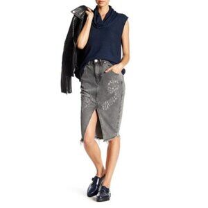 One Teaspoon Denim Skirt 23 NWT Phantome Cadillac Distressed Slit Gray Street